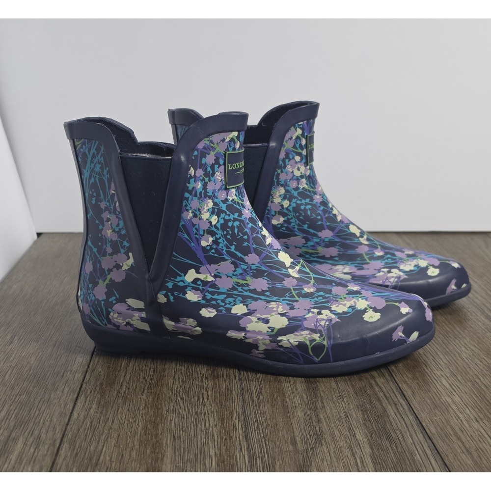 London Fog Women's Piccadilly Ankle High Rain Boots Size 9M Floral Chelsea